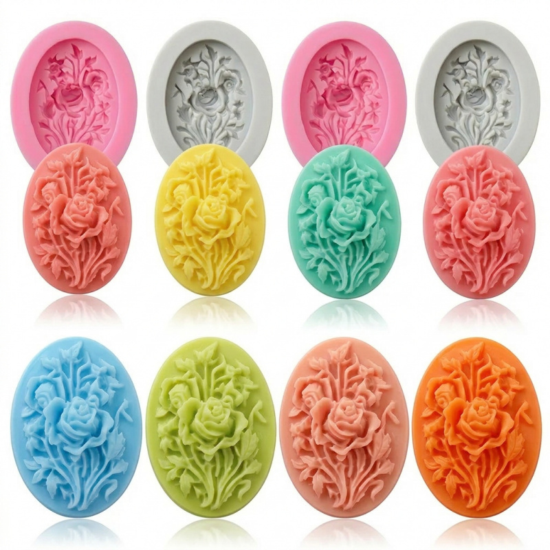 Soap Making Molds - 4 cetakan silikon berbentuk bunga, cetakan